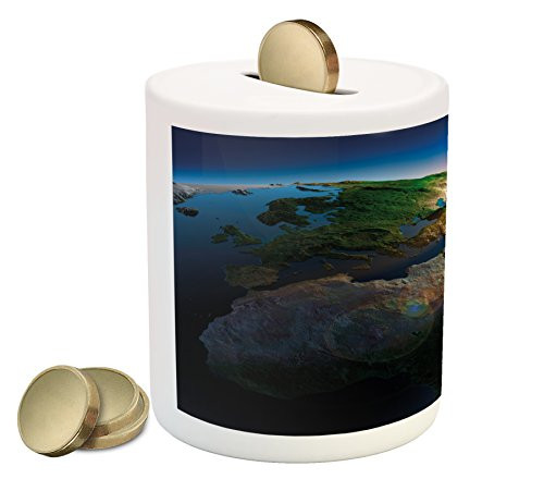 Ambesonne Earth Piggy Bank, Early Morning Rising Sun Scenery in Outer Space Day's Cycle Calm Idyllic Vivid, Printed Ceramic Coin Bank Money Box for Cash Saving, Blue Green Yellow Ambesonne Earth Piggy Bank, Early Morning Rising Sun Scenery in Outer Space Day's Cycle Calm Idyllic Vivid, Printed Ceramic Coin Bank Money Box for Cash Saving, Blue Green Yellow