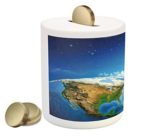 Ambesonne Earth Piggy Bank, United States View in Space Rising Sun Over The Earth and Its Landforms, Printed Ceramic Coin Bank Money Box for Cash Saving, Blue Green Pale Brown Ambesonne Earth Piggy Bank, United States View in Space Rising Sun Over The Earth and Its Landforms, Printed Ceramic Coin Bank Money Box for Cash Saving, Blue Green Pale Brown