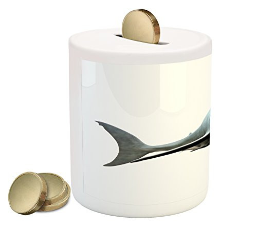 Ambesonne Shark Piggy Bank, Digital Illustration of Wild Sea Creature Character Computer Art Artifical Image, Printed Ceramic Coin Bank Money Box for Cash Saving, Blue Grey White