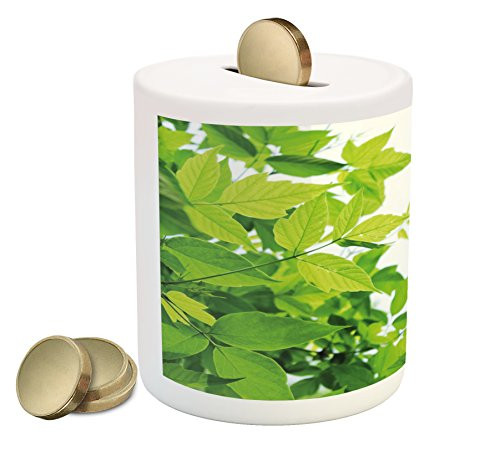 Ambesonne Plant Piggy Bank, Photo of Fresh Leaves Spring Season Birth of Nature Happiness Ecology, Printed Ceramic Coin Bank Money Box for Cash Saving, Apple Green Ambesonne Plant Piggy Bank, Photo of Fresh Leaves Spring Season Birth of Nature Happiness Ecology, Printed Ceramic Coin Bank Money Box for Cash Saving, Apple Green