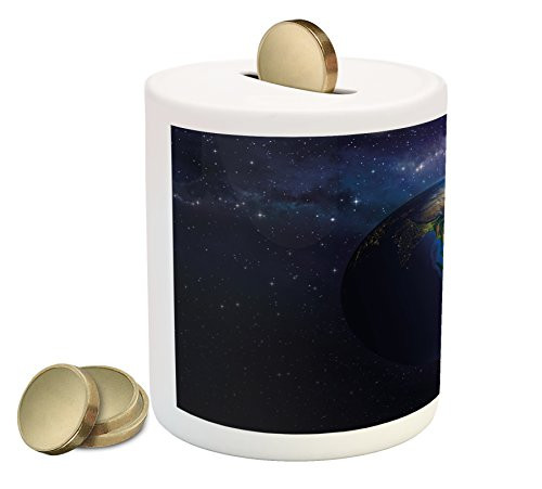 Ambesonne World Piggy Bank, Face of Earth in Space View of and Australian Continents and Galaxy, Printed Ceramic Coin Bank Money Box for Cash Saving, Dark Blue Green Yellow Ambesonne World Piggy Bank, Face of Earth in Space View of and Australian Continents and Galaxy, Printed Ceramic Coin Bank Money Box for Cash Saving, Dark Blue Green Yellow