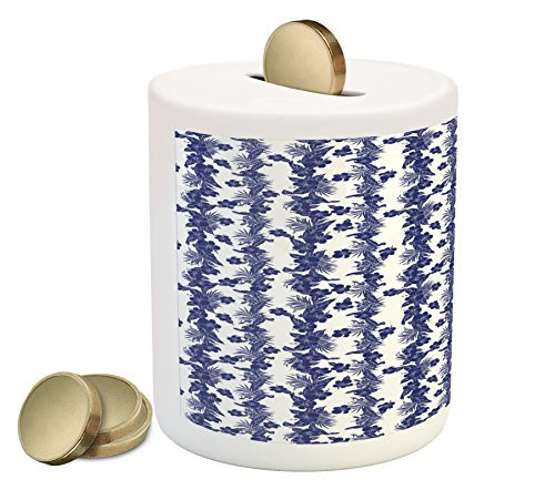 Ambesonne Luau Piggy Bank, Vertical Branches of Hibiscus Plant Leaves and Blossoms Hawaii Floral Nature, Printed Ceramic Coin Bank Money Box for Cash Saving, Night Blue and White Ambesonne Luau Piggy Bank, Vertical Branches of Hibiscus Plant Leaves and Blossoms Hawaii Floral Nature, Printed Ceramic Coin Bank Money Box for Cash Saving, Night Blue and White