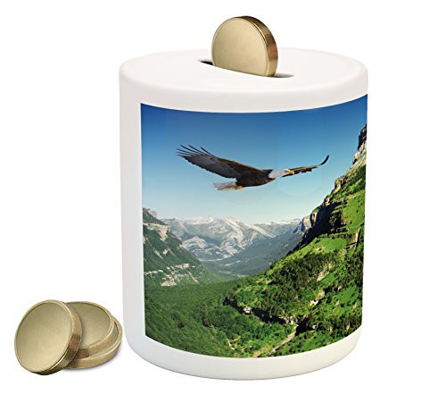 Ambesonne Eagle Piggy Bank, Wild Majestic Bird Flying Landscapes Green Mountains Forest Nature Image, Printed Ceramic Coin Bank Money Box for Cash Saving, Green Blue Black Ambesonne Eagle Piggy Bank, Wild Majestic Bird Flying Landscapes Green Mountains Forest Nature Image, Printed Ceramic Coin Bank Money Box for Cash Saving, Green Blue Black