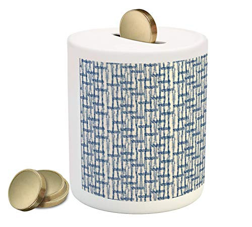 Ambesonne Ethnic Piggy Bank, Messy Waves and Small Triangles Indonesian Traditional Pattern Watercolors, Printed Ceramic Coin Bank Money Box for Cash Saving, Navy Blue and Cream Ambesonne Ethnic Piggy Bank, Messy Waves and Small Triangles Indonesian Traditional Pattern Watercolors, Printed Ceramic Coin Bank Money Box for Cash Saving, Navy Blue and Cream