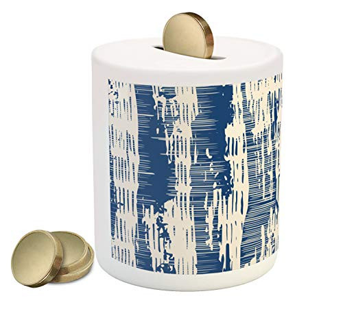 Ambesonne Batik Piggy Bank, Abstract Stripy Pattern with Grunge Effect Folkloric Rustic Design Print, Printed Ceramic Coin Bank Money Box for Cash Saving, Navy Blue and Cream Ambesonne Batik Piggy Bank, Abstract Stripy Pattern with Grunge Effect Folkloric Rustic Design Print, Printed Ceramic Coin Bank Money Box for Cash Saving, Navy Blue and Cream