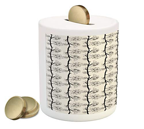 Ambesonne Cherry Blossom Piggy Bank, Vertically Aligned Parallel Branches of Japanese Traditional Sakura Design, Printed Ceramic Coin Bank Money Box for Cash Saving, Black Beige Ambesonne Cherry Blossom Piggy Bank, Vertically Aligned Parallel Branches of Japanese Traditional Sakura Design, Printed Ceramic Coin Bank Money Box for Cash Saving, Black Beige