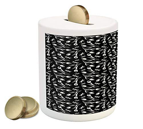 Ambesonne Black and White Piggy Bank, Monochrome Silhouettes of Dragonflies and Romantic Tulip Bloom Bouquet, Printed Ceramic Coin Bank Money Box for Cash Saving, Black and White Ambesonne Black and White Piggy Bank, Monochrome Silhouettes of Dragonflies and Romantic Tulip Bloom Bouquet, Printed Ceramic Coin Bank Money Box for Cash Saving, Black and White