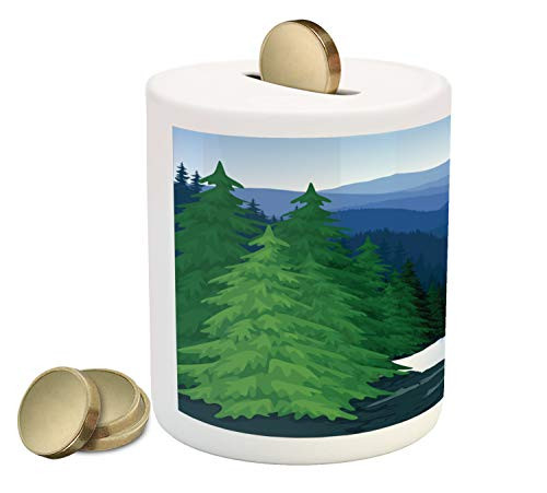 Ambesonne Northwoods Piggy Bank, Evening in The Mountains Oak Forest with River Wilderness, Printed Ceramic Coin Bank Money Box for Cash Saving, Fern Green Blue and Dark Teal Ambesonne Northwoods Piggy Bank, Evening in The Mountains Oak Forest with River Wilderness, Printed Ceramic Coin Bank Money Box for Cash Saving, Fern Green Blue and Dark Teal