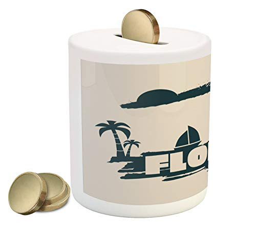 Ambesonne Florida Piggy Bank, Palms Safeguard Tower on Beach Yachts and Paintbrush Cloudscape, Printed Ceramic Coin Bank Money Box for Cash Saving, Dark Blue Grey and Eggshell Ambesonne Florida Piggy Bank, Palms Safeguard Tower on Beach Yachts and Paintbrush Cloudscape, Printed Ceramic Coin Bank Money Box for Cash Saving, Dark Blue Grey and Eggshell