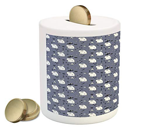 Ambesonne Polar Bear Piggy Bank, Bears with Mountains Foliage and Trees Cartoonish Illustration, Printed Ceramic Coin Bank Money Box for Cash Saving, Ceil Blue Black and White Ambesonne Polar Bear Piggy Bank, Bears with Mountains Foliage and Trees Cartoonish Illustration, Printed Ceramic Coin Bank Money Box for Cash Saving, Ceil Blue Black and White
