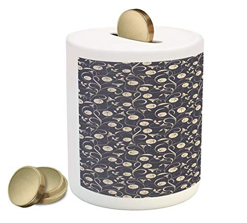 Ambesonne Floral Piggy Bank, Abstract Silhouettes of Romantic Flowers Swirling Stems and Leaves, Printed Ceramic Coin Bank Money Box for Cash Saving, Dark Blue Grey and Beige Ambesonne Floral Piggy Bank, Abstract Silhouettes of Romantic Flowers Swirling Stems and Leaves, Printed Ceramic Coin Bank Money Box for Cash Saving, Dark Blue Grey and Beige