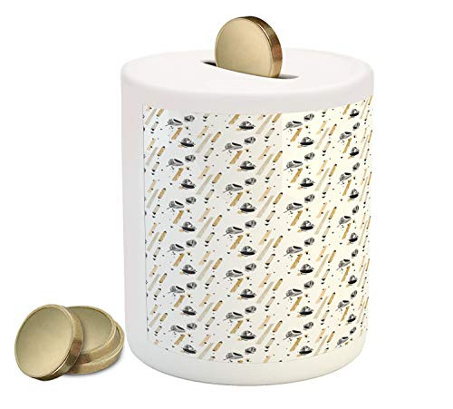 Ambesonne Scandinavian Piggy Bank, Tropical Foliage Leaves with Diagonal Stripes Triangles Modern, Printed Ceramic Coin Bank Money Box for Cash Saving, Pale Coffee Eggshell Black Ambesonne Scandinavian Piggy Bank, Tropical Foliage Leaves with Diagonal Stripes Triangles Modern, Printed Ceramic Coin Bank Money Box for Cash Saving, Pale Coffee Eggshell Black