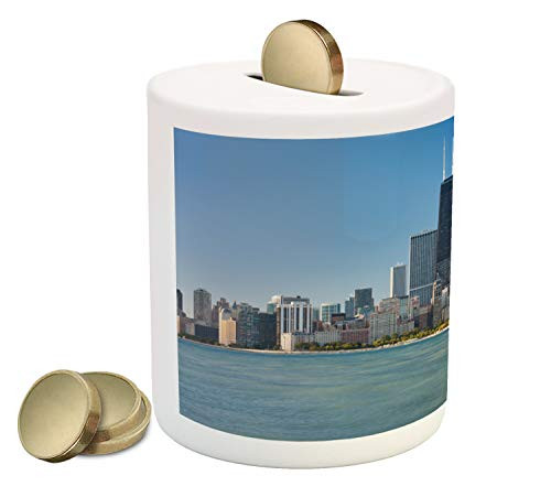 Ambesonne Illinois Piggy Bank, View of Chicago Skyline from Michigan Lake Famous American Town Midwest Panorama, Printed Ceramic Coin Bank Money Box for Cash Saving, Slate Blue Ambesonne Illinois Piggy Bank, View of Chicago Skyline from Michigan Lake Famous American Town Midwest Panorama, Printed Ceramic Coin Bank Money Box for Cash Saving, Slate Blue