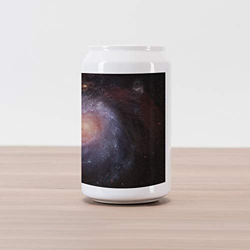 Ambesonne Galaxy Cola Can Shape Piggy Bank, Spiral Nebula Print Outer Space Theme Far Stardust Starry Night Picture Print, Ceramic Cola Shaped Coin Box Money Bank for Cash Saving, Black Red Grey