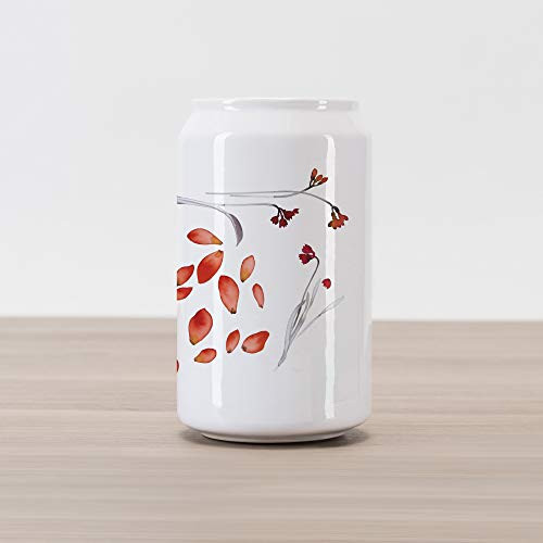 Ambesonne Floral Cola Can Shape Piggy Bank, Autumn Flowers and Leaves Petals Illustration in Watercolors Painting Artwork, Ceramic Cola Shaped Coin Box Money Bank for Cash Saving, Red Purplegrey