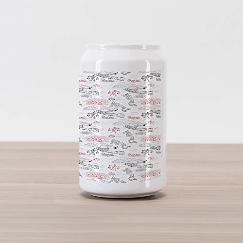 Ambesonne Ethnic Cola Can Shape Piggy Bank, Wall of China Folk Motif with Dragons and Local Men Culture Print, Ceramic Cola Shaped Coin Box Money Bank for Cash Saving, Dark Grey Red