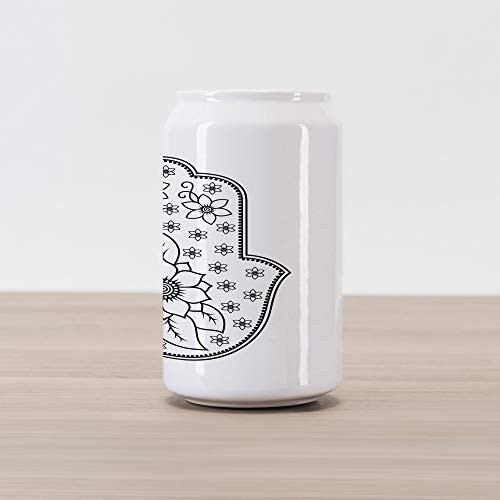 Ambesonne Hamsa Cola Can Shape Piggy Bank, Lotus Blossoms Kabbalah Theme Mehndi Style Artwork, Ceramic Cola Shaped Coin Box Money Bank for Cash Saving, Black White