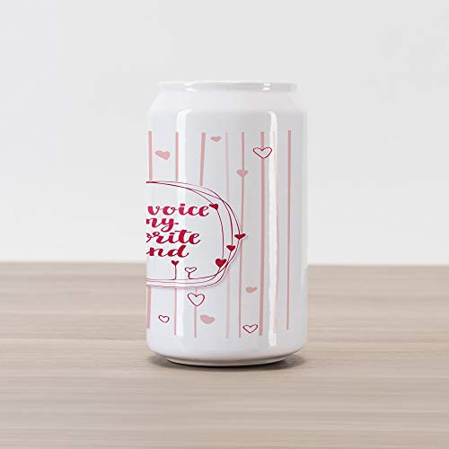 Ambesonne Love Cola Can Shape Piggy Bank, Valentines Day Words with Hearts Frame on Vertical Lines Romantic Calligraphy, Ceramic Cola Shaped Coin Box Money Bank for Cash Saving, Pink Red Blush