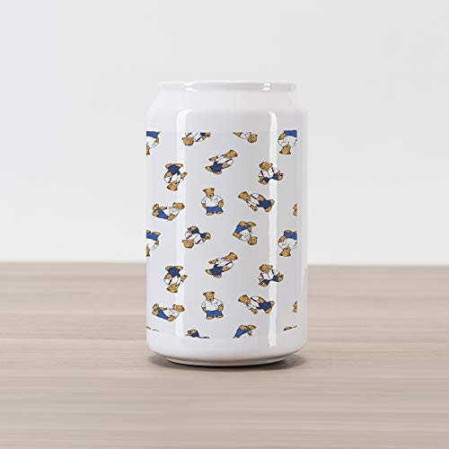 Ambesonne Dotted Cola Can Shape Piggy Bank, Teddy Bear Style Dog on Nostalgic Polka Dots Childish Cartoon, Ceramic Cola Shaped Coin Box Money Bank for Cash Saving, Violet Blue Pale Brown Black