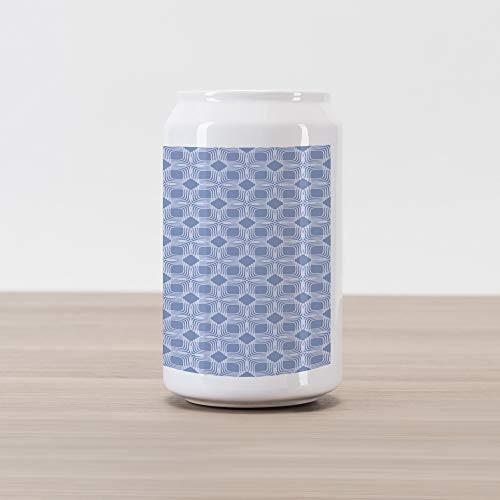 Ambesonne Blue Cola Can Shape Piggy Bank, Diagonal Squares Pattern Geometric Interwoven Shapes Ornamental Lace Illustration, Ceramic Cola Shaped Coin Box Money Bank, 4.5" X 2.5", Blue Grey