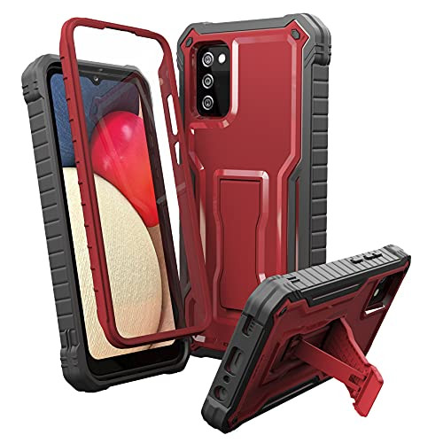 ExoGuard for Samsung Galaxy A02S Case, Rubber Shockproof Full-Body Cover Case Built-in Screen Protector and Kickstand Compatible with Samsung A02S Phone -Red-