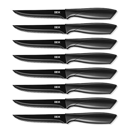 Deik Steak Knives, Steak Knives Set of 8, Premium Stainless Steel Steak Knife Set, Super Sharp Serrated Steak Knife with Gift Box, BO Oxidation for Anti-rusting and Sharp