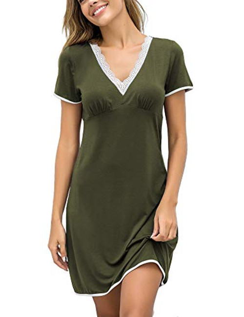 Ekouaer Nightgown for Women Summer Sleepwear Soft Night Shirts Comfy Sleepwear Nightshirt Army Green Plus Size XXL