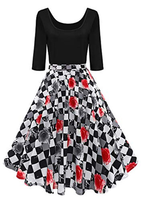 BOFETA Womens Dress Vintage Dress Half Sleeve Elegant Dress Plus Size White S