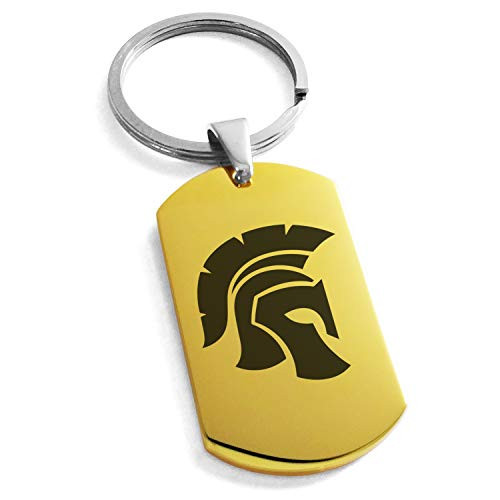 Tioneer Gold Plated Stainless Steel Gladiator Emblem Dog Tag Keychain Keyring