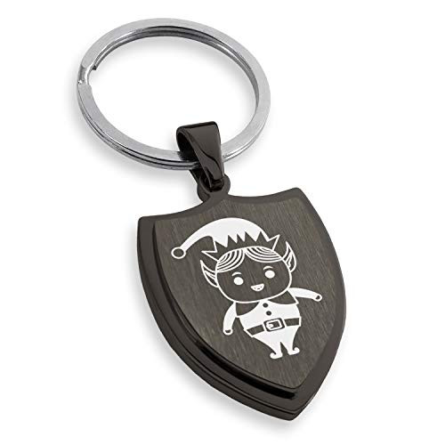 Tioneer Gunmetal Stainless Steel Happy Elf Shield Keychain Keyring