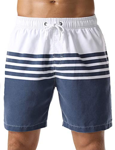unitop Men's Swim Trunks Striped Quick Drying Washed Board Shorts White-287 38