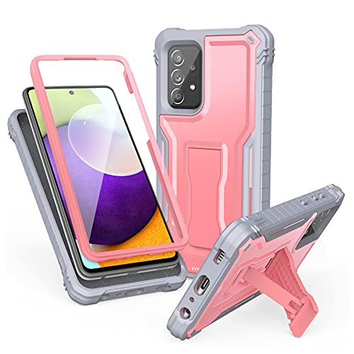 FITO Samsung Galaxy A52 Case, Dual Layer Shockproof Heavy Duty Case for Samsung A52 5G Phone with Screen Protector, Built-in Kickstand -Pink-