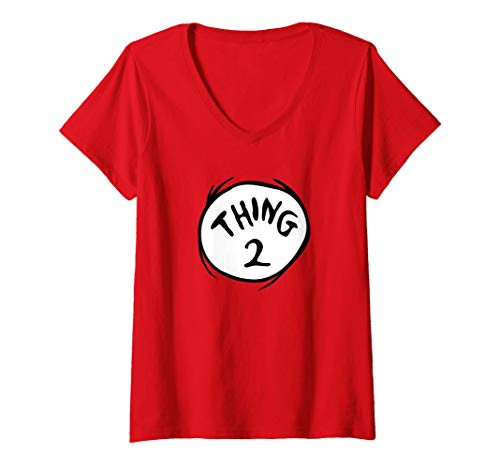 Womens Dr. Seuss Thing 2 Emblem RED V-Neck T-Shirt