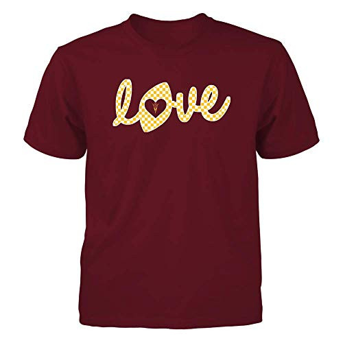 FanPrint Arizona State Sun Devils T-Shirt - Football - Love Lowercase - Checkered Pattern - Youth Tee/Maroon/M