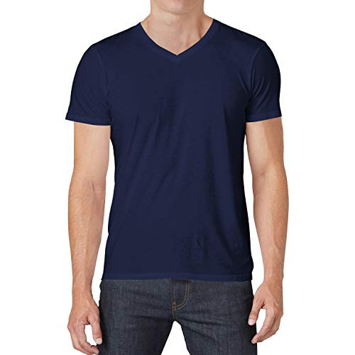 QUALFORT Men's V Neck Cotton Undershirts Lightweight Slim Fit T-Shirt Navy X-Large