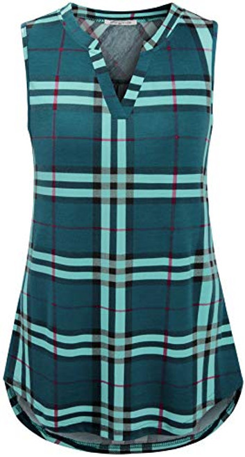 SeSe Code Green Blouses for Women, Ladies Summer Sleeveless V Neck Charming Pleated Flowy Henley Fashion Casual Business Office Work Tunic Tank Tops XX-Large