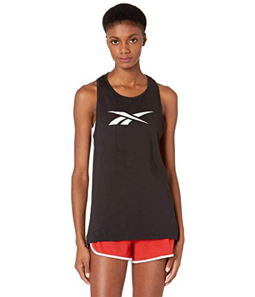 Reebok Women's Training Essentials Graphic Racerback Tank Top, Black/White, Small