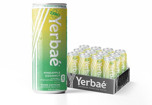 Yerbae Sparkling Water  Pineapple Coconut Fruit Flavored Seltzer with Caffeine, Antioxidants, Yerba Mate Natural Energy Drink  12 Pack of 12oz Cans  Zero Sugar, No Calories, Non-GMO