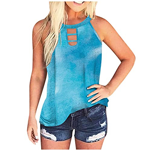 Tank Tops for Women Spaghetti Strap AODONG Womens Camisoles and Tanks, Womens Summer Casual Button V Neck Spaghetti Strap Cami Loose Fit Tank Tops Vest Blouse Blue