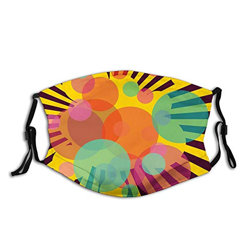 Comfortable Printed mask,Abstract Circular Figures with Stripes Background Vintage Graphic Artistic Design?Windproof Facial decorations for man and woman