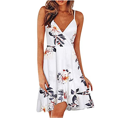 Dress for Women,Women Summer Casual Sleeveless Midi Dresses Halter Neck Sun Dresses for Bohemian Beach Dress White