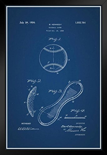 Baseball Cover 1924 Official Patent Blueprint Framed Poster 14x20 inch