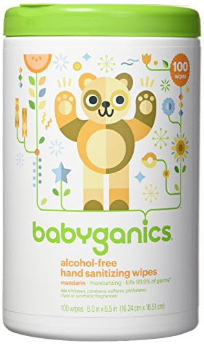 Babyganics Alcohol-Free Hand Sanitizer Wipes, Mandarin, 100 ct -Pack of 2-, Packaging May Vary -Total 200 wipes-