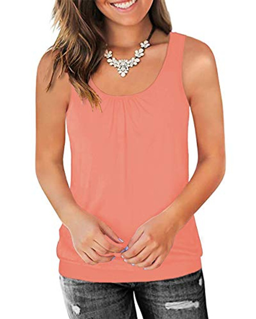 Traleubie Round Neck Workout Tank Tops for Women Casual Sleeveless Shirts Loose Fit Coral Orange S