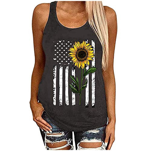 Toimothcn 4th of July Tank Patriotic Vintage USA Flag Racerback Womens Tank Top Casual Graphic Tees Tops-Gray,Large-