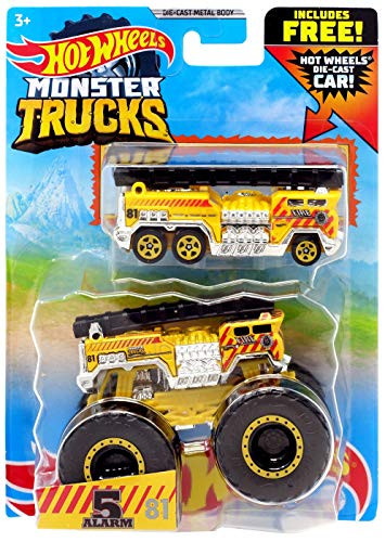 Hotwheels Monster Trucks 5 Alarm, 81 Includes Free Die Cast Car -Yellow-