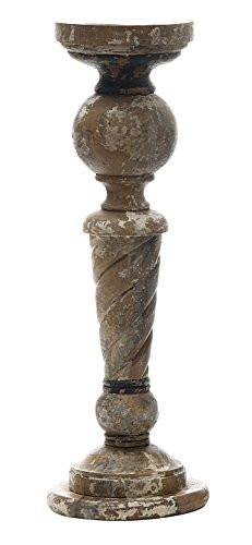Creative Co-op Large Distressed Black and Brown Turned Wood Pillar Candle Holder, 19 Inch,