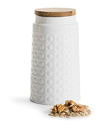 Sagaform 5017745 Stoneware Storage Jar with Oak Lid Large White
