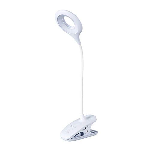 TENKY Flexible USB Clip-on Table Desk Bed Bedside Lamp, LED Reading Light Desk Lamp, Dimmable Rechargeable 3 Brightness Eye-Protection