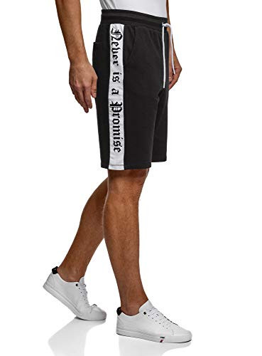oodji Ultra Men's Cotton Shorts with Drawstrings, Black, US 36 / XL